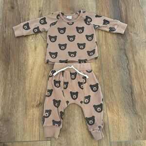 Bear Print Kids Pajamas Set - Brown